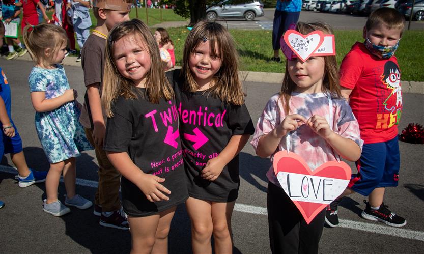 Students walk in a vocabulary parade